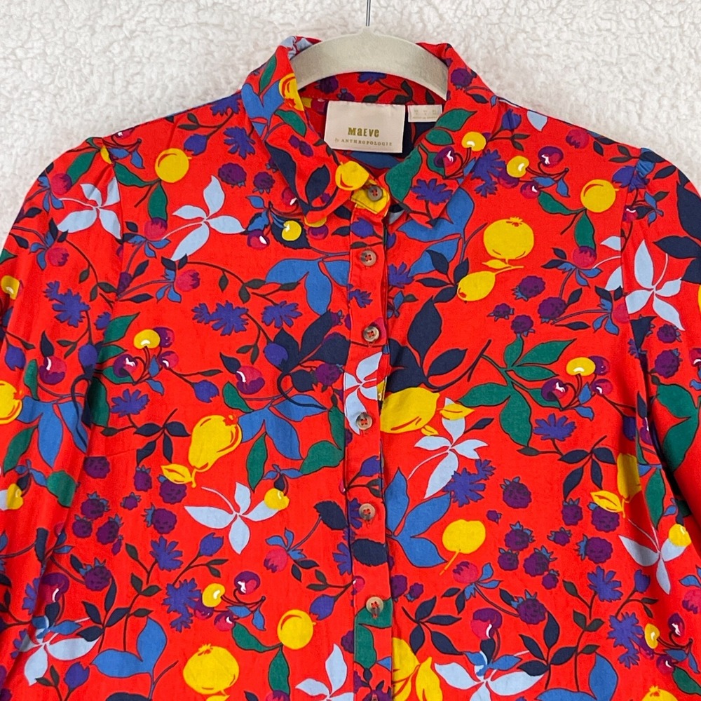Maeve Blithe Button-Up Fruit Novelty Shirt Womens Size 4 Red Long Sleeve - Picture 3 of 16
